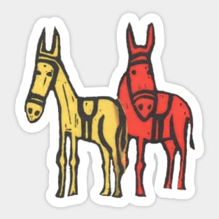 Donkeys, two summer beach donkeys, classic British Seaside Fun! Sticker